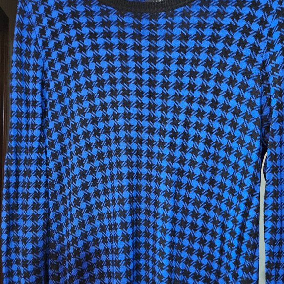 Apt. 9 Blue & Black Houndstooth Print Tunic Sweater Size Large - Picture 2 of 5